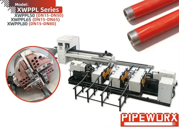 Automatic Fire Sprinkler Pipe Prefabrication Line | Laser Cutting, Marking & Double-End Threading System for 1/2″-3″ Steel Pipes